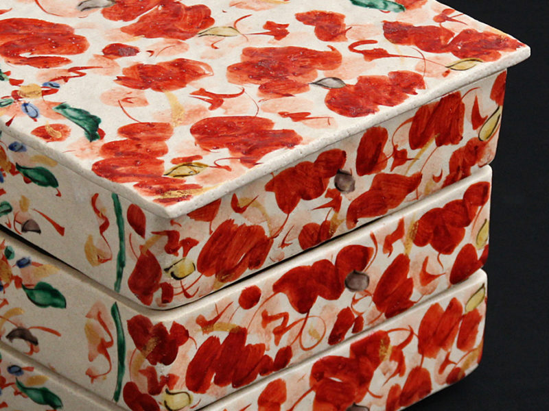 赤絵花舞重箱/陶器の重箱（3段） - 【おとなの和食器屋 さんすい通販