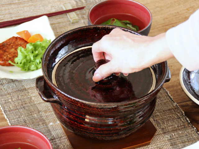 10個セット ご飯鍋 飴釉かめ型炊飯鍋(2合炊) 16.5 x 21 x 15.2cm 直火