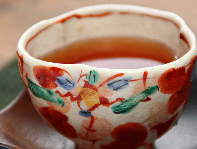 えびいち　庄三造　赤絵　花鶴人物文　菓子器　鉢　時代箱付　V　R6788F えびいち 庄三造 赤絵 花鶴人物文 菓子器 鉢 時代箱付